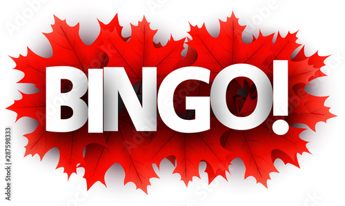 Autumn bingo sign with red maple leaves.