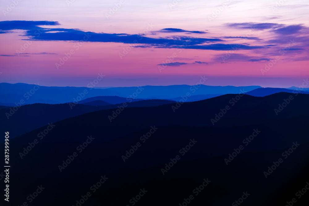 Majestic sunset in the mountains landscape. Dramatic scene. Carpathian, Ukraine.