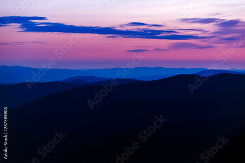 Majestic sunset in the mountains landscape. Dramatic scene. Carpathian, Ukraine.