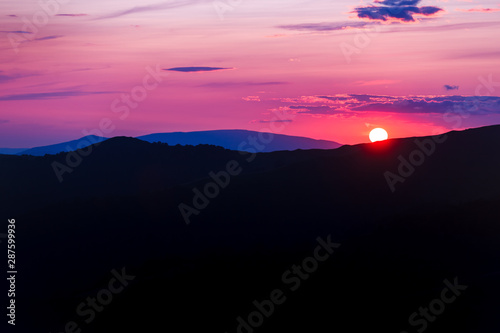 Purple sunset landscape in the mountains. Location place Ukraine, Borzhava ridge. © Андрей Репетий