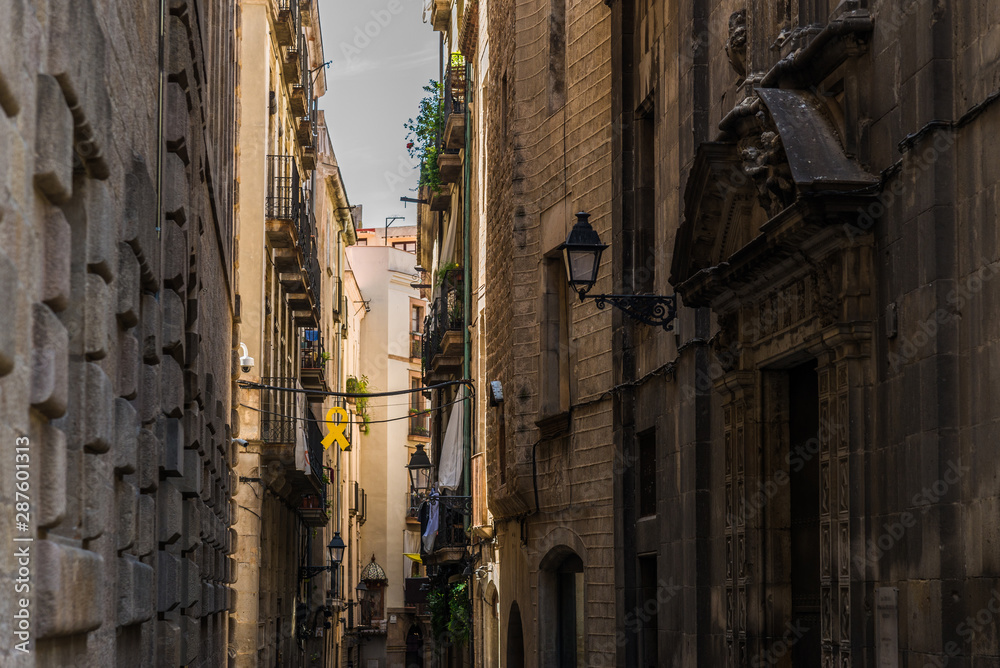 Narrow streets of Gothic Quarter in Barcelona, Spain