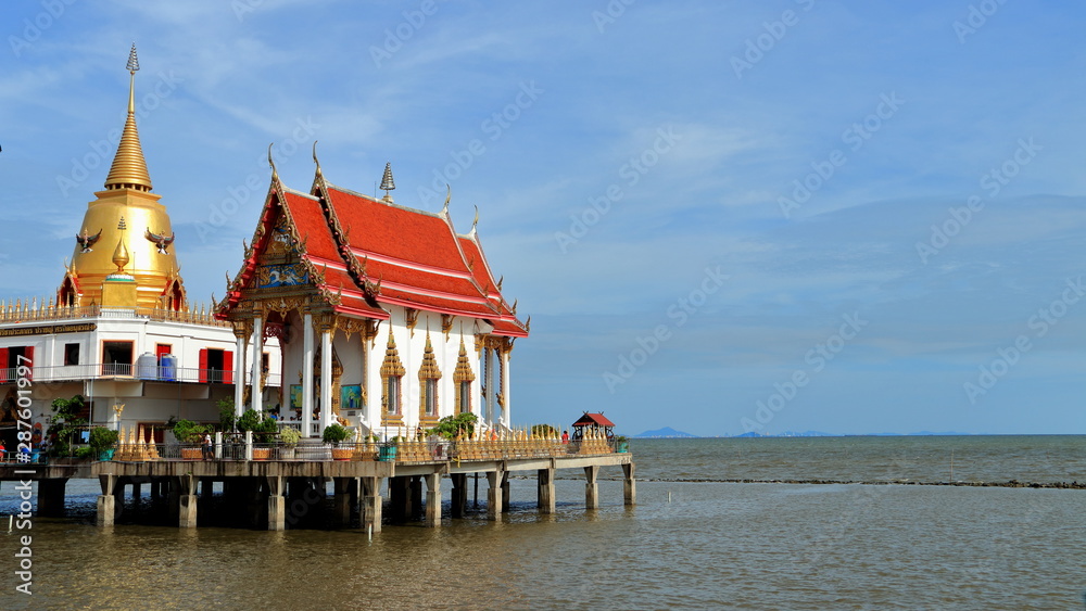 Thai temple in the sea on the sky backgroundat chachoengsao province Thai temple in the sea on the sky backgroundat chachoengsao province