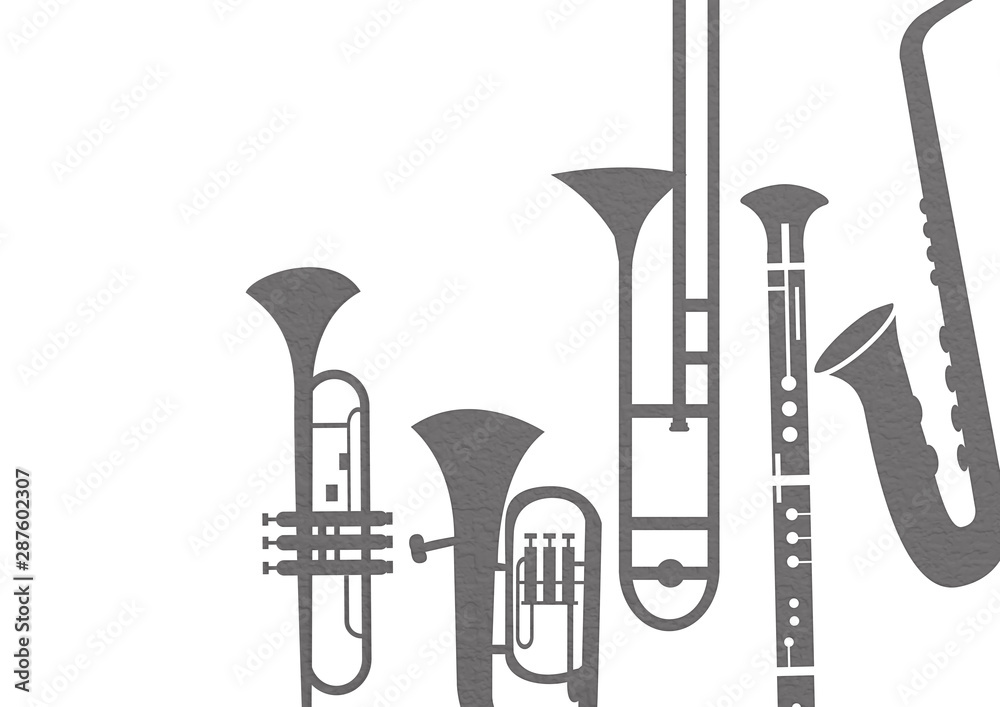 吹奏楽で使う楽器のシルエットでデザインした背景素材 Stock Illustration Adobe Stock