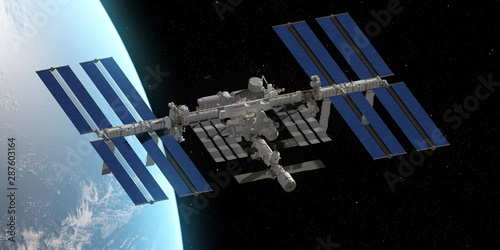 Fototapeta Naklejka Na Ścianę i Meble -  3d rendered illustration of the ISS infront of the earth
