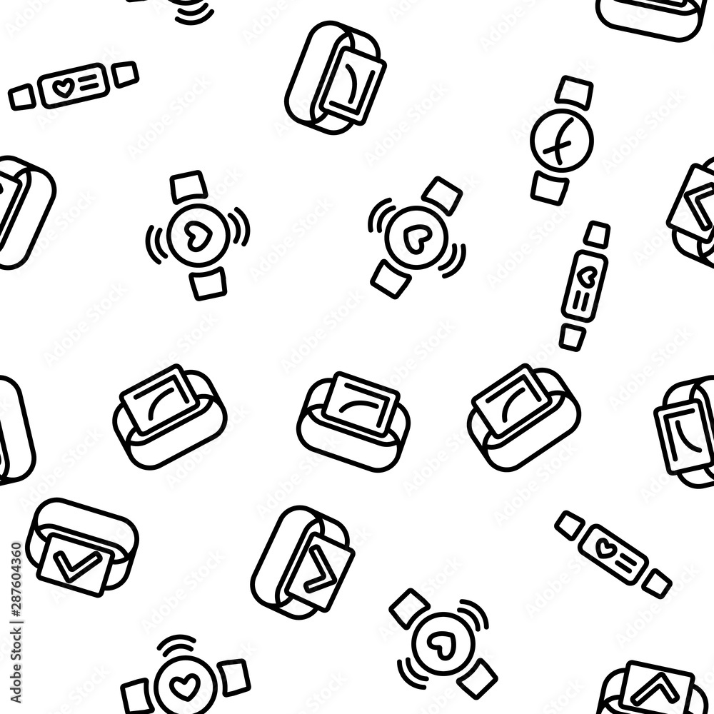 Fototapeta premium Watch Tracker Vector Seamless Pattern Thin Line Illustration