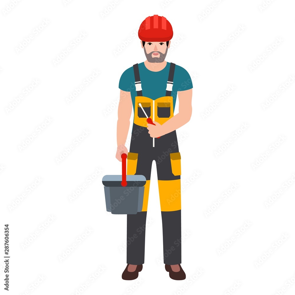 Man worker take tool box icon. Flat illustration of man worker take tool box vector icon for web design Man worker take tool box icon. Flat illustration of man worker take tool box vector icon for web design