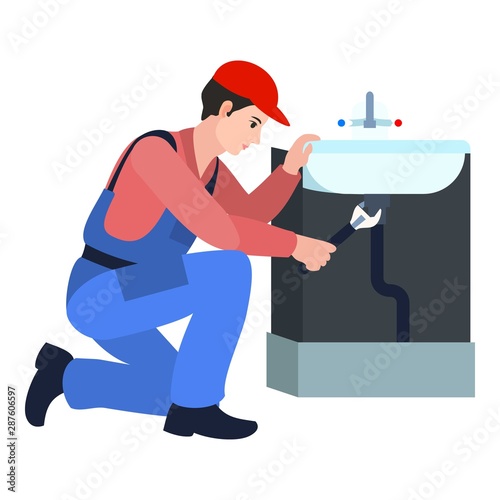Plumbing man repair icon. Flat illustration of plumbing man repair vector icon for web design photo
