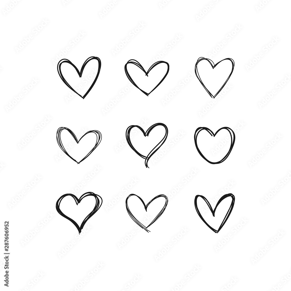 Hand drawn hearts. Linear heart doodles collection. Hand drawn hearts. Linear heart doodles collection.
