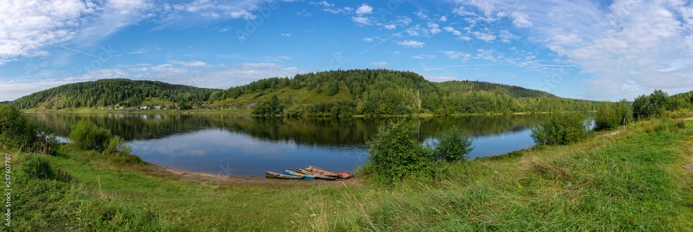 Vishera river, on the opposite banks of the village Bahakri. Krasnovishersk, Perm Krai, Russia Vishera river, on the opposite banks of the village Bahakri. Krasnovishersk, Perm Krai, Russia