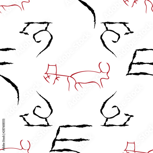 Seamless pattern with cave drawings.