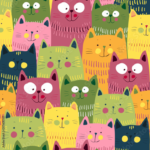 Cute cats colorful seamless pattern background. EPS 10