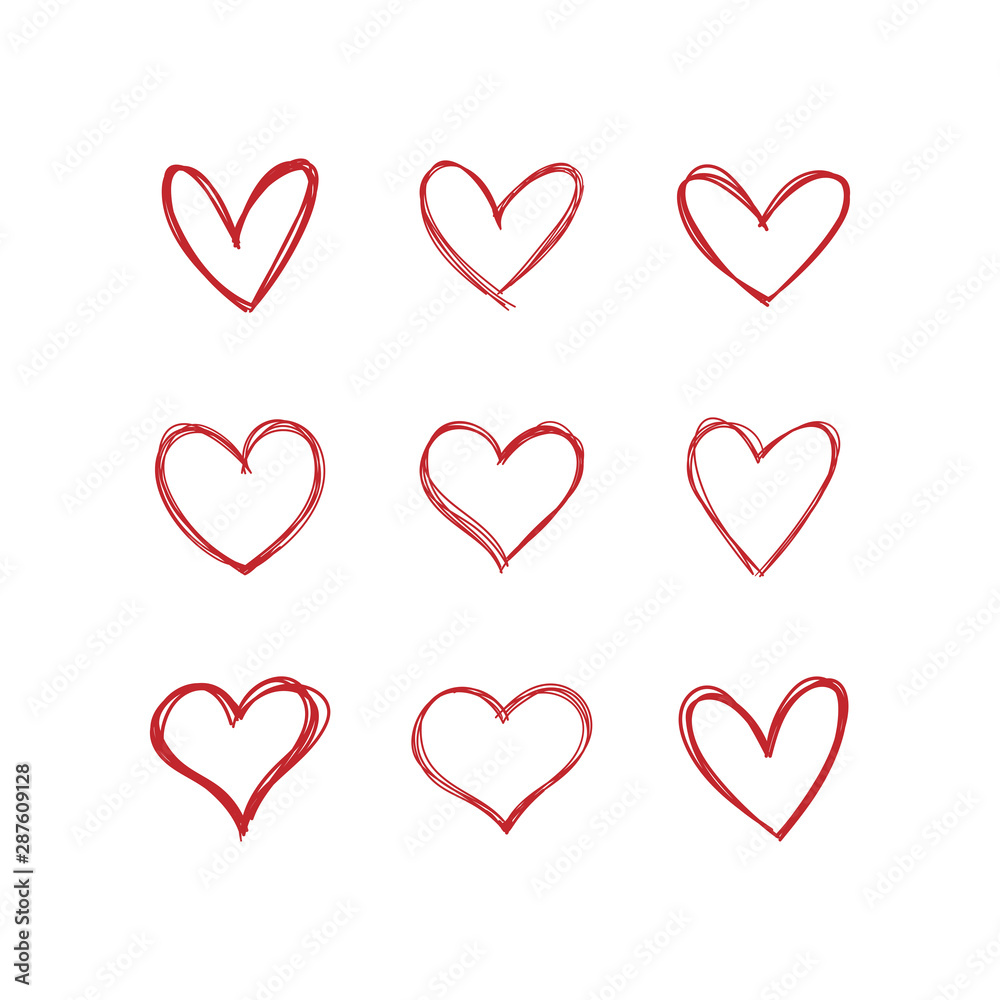Hand drawn hearts. Linear heart doodles collection. Hand drawn hearts. Linear heart doodles collection.