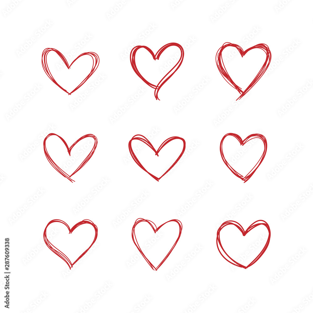 Hand drawn hearts. Linear heart doodles collection. Hand drawn hearts. Linear heart doodles collection.
