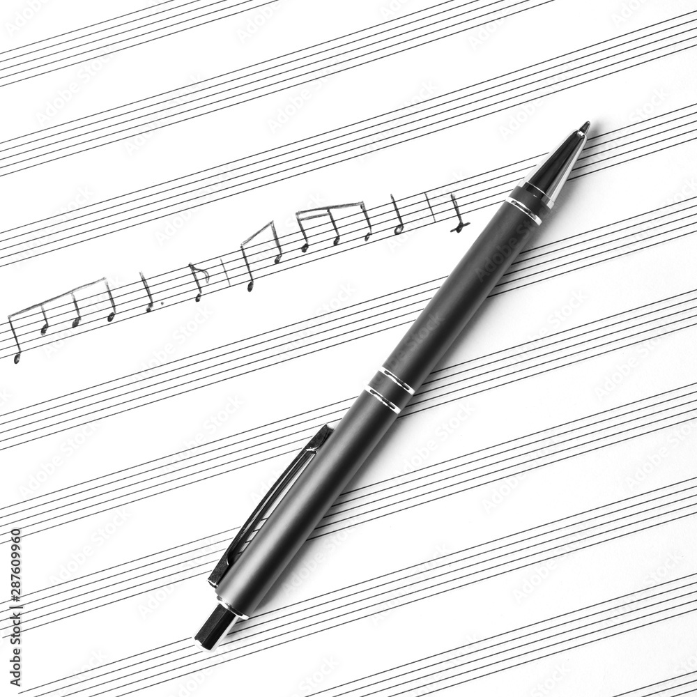 Ballpoint pen on paper with written musical notes Ballpoint pen on paper with written musical notes