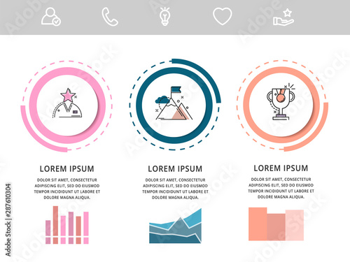 Vector infographic flat template circles for three paper label, diagram, graph, presentation. Business concept with 3 options. Blank space for content, step for step, timeline, workflow, marketing