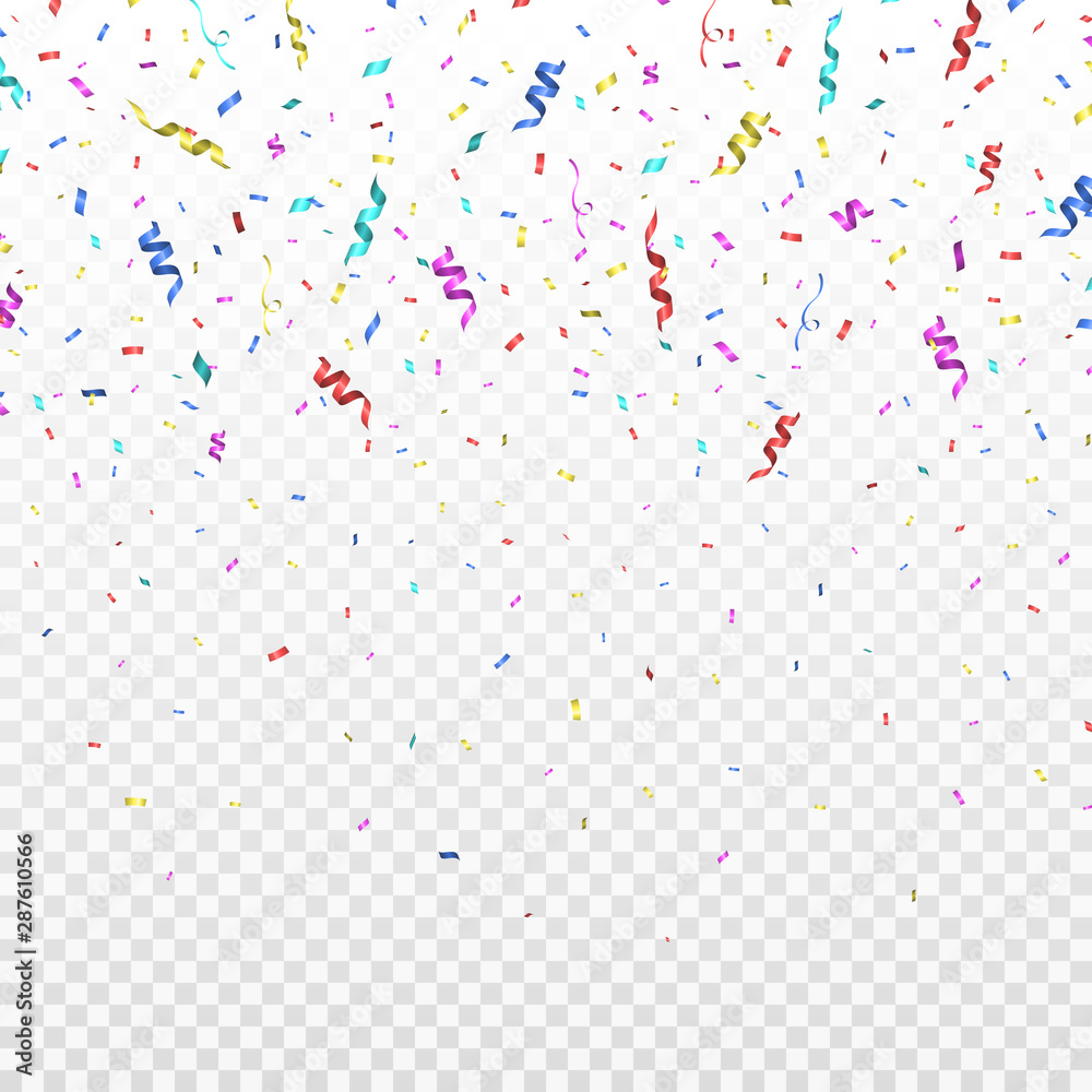 Colorful bright confetti on transparent background. Festive illustration for holiday design. Colorful bright confetti on transparent background. Festive illustration for holiday design.