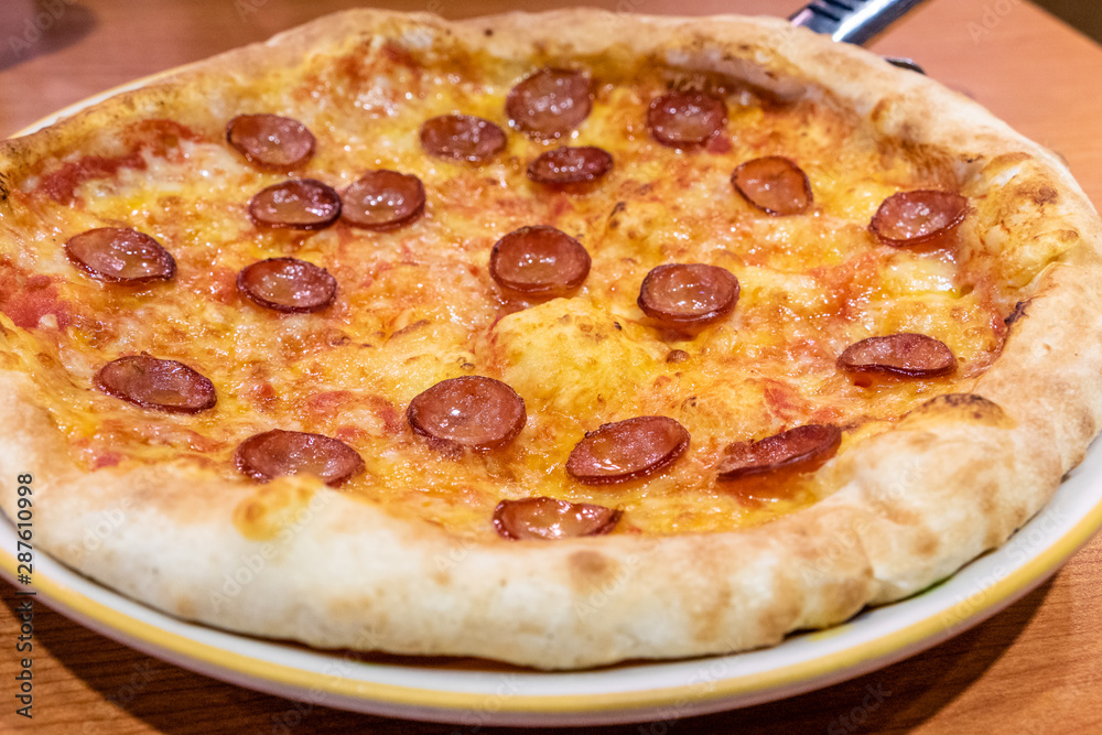 Chorizo sausage pizza with cheese
