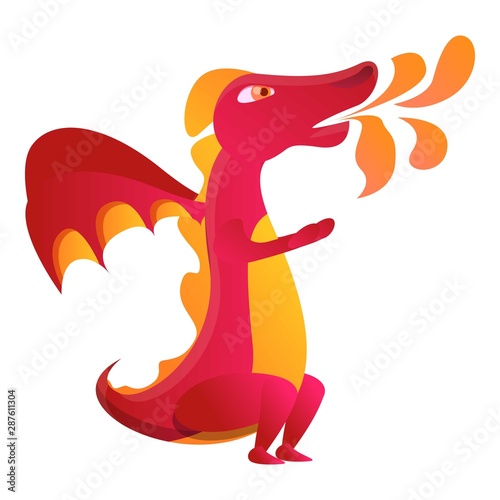 Red flame dragon icon. Cartoon of red flame dragon vector icon for web design isolated on white background