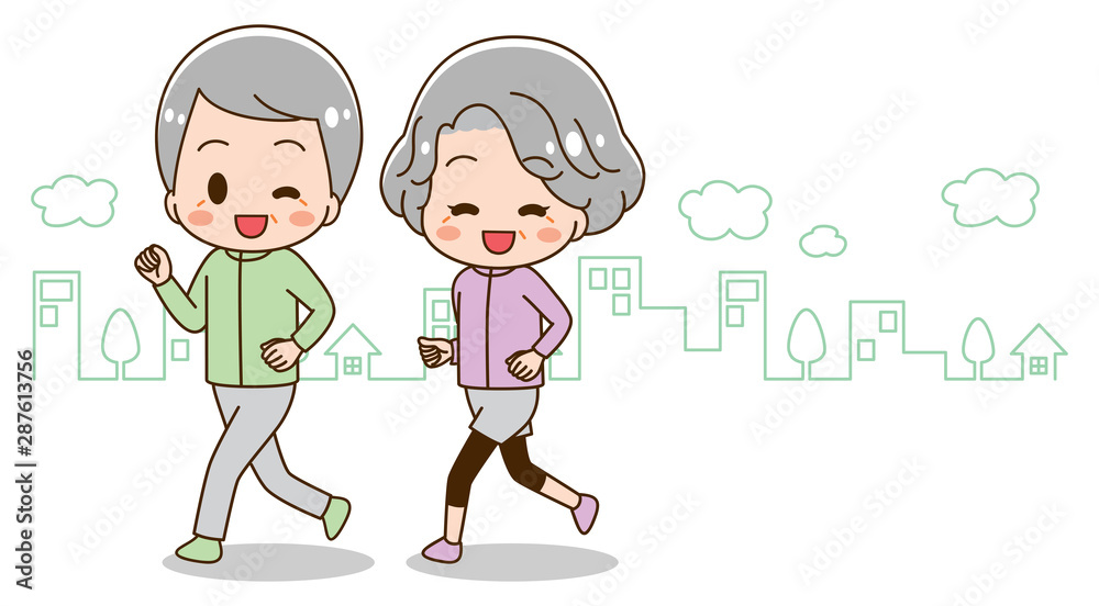 Illustration that senior woman and senior man are running Illustration that senior woman and senior man are running