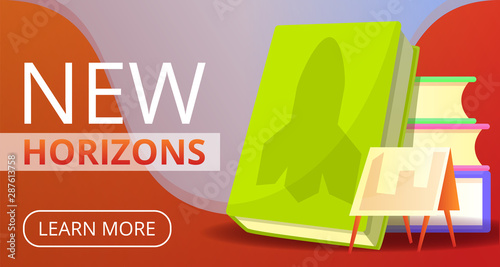 New horizons education concept banner. Cartoon illustration of new horizons education vector concept banner for web design