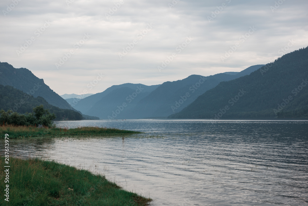 Teletskoye lake in Altai mountains, Siberia, Russia. Beauty summer morning.