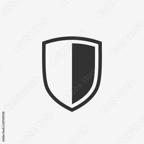 Shield icon. Black security emblem. Pictogram for the concepts of security and protection. Isolated vector illustration on white background.