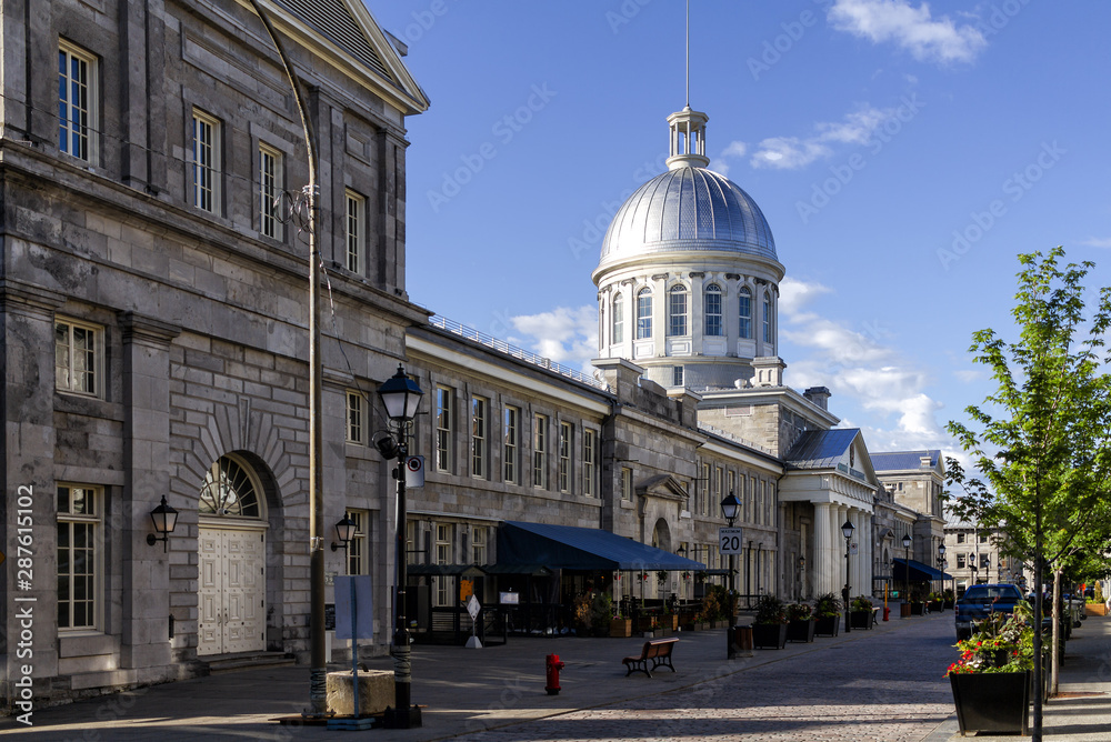 MONTREAL CANADA June 25, 2018: Bonsecours Market (Marche) in Old Montreal, Quebec, Canada. It is the main public market in the Montreal area, and accommodated the Parliament of United Canada in 1849.