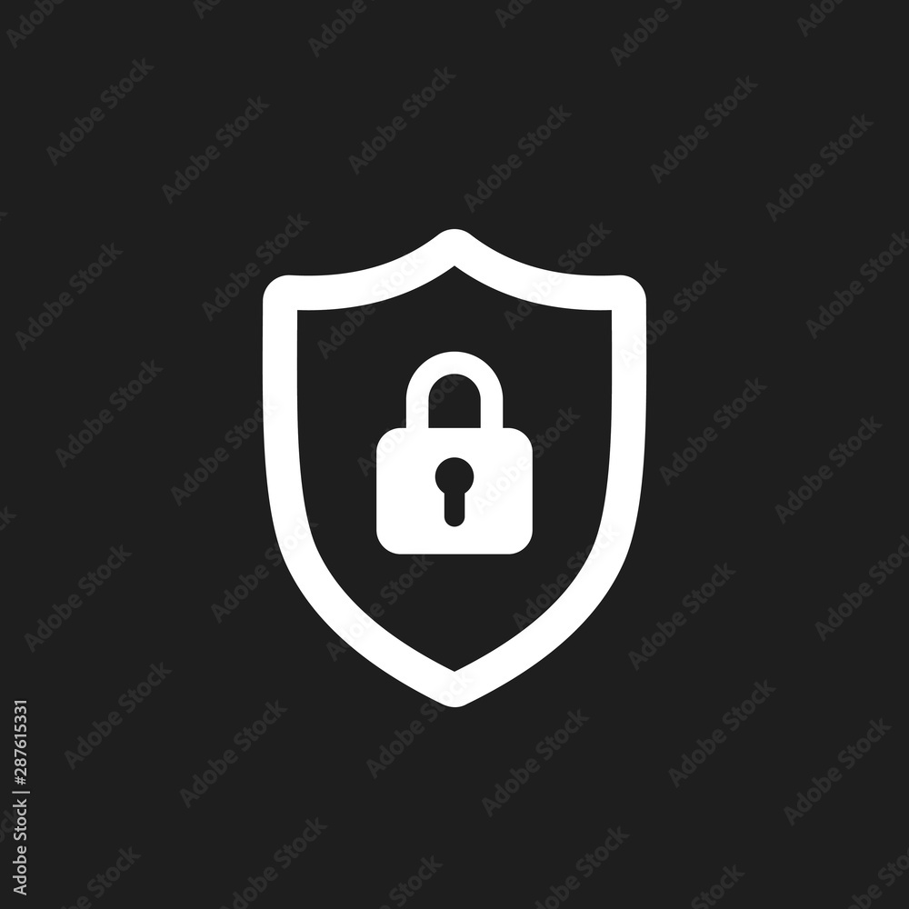 Shield with lock. Security icon concept. Isolated vector illustration on black background. Shield with lock. Security icon concept. Isolated vector illustration on black background.