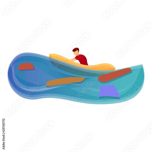 Flood man rubber boat icon. Cartoon of flood man rubber boat vector icon for web design isolated on white background