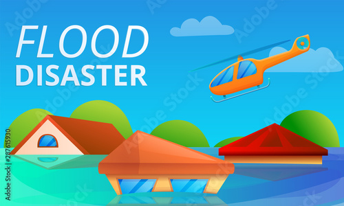 Flood disaster concept banner. Cartoon illustration of flood disaster vector concept banner for web design © nsit0108