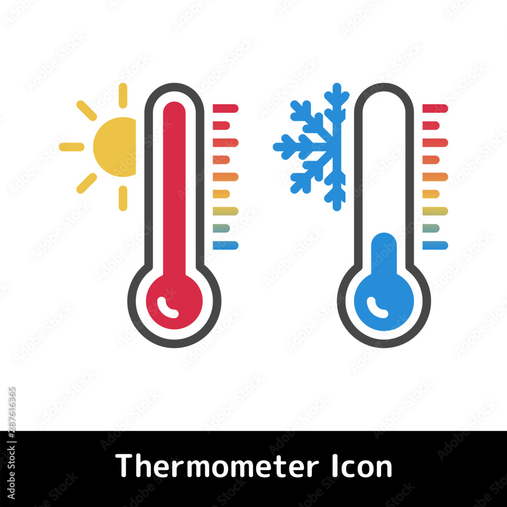 Flat Thermometer icon for hot and cold temperature symbols Flat Thermometer icon for hot and cold temperature symbols