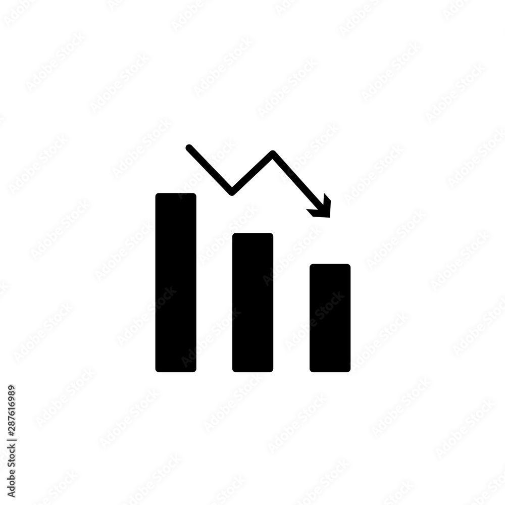 Chart with bars declining vector icon. Decrease sign icon. Finance graph symbol. Chart with bars declining vector icon. Decrease sign icon. Finance graph symbol.