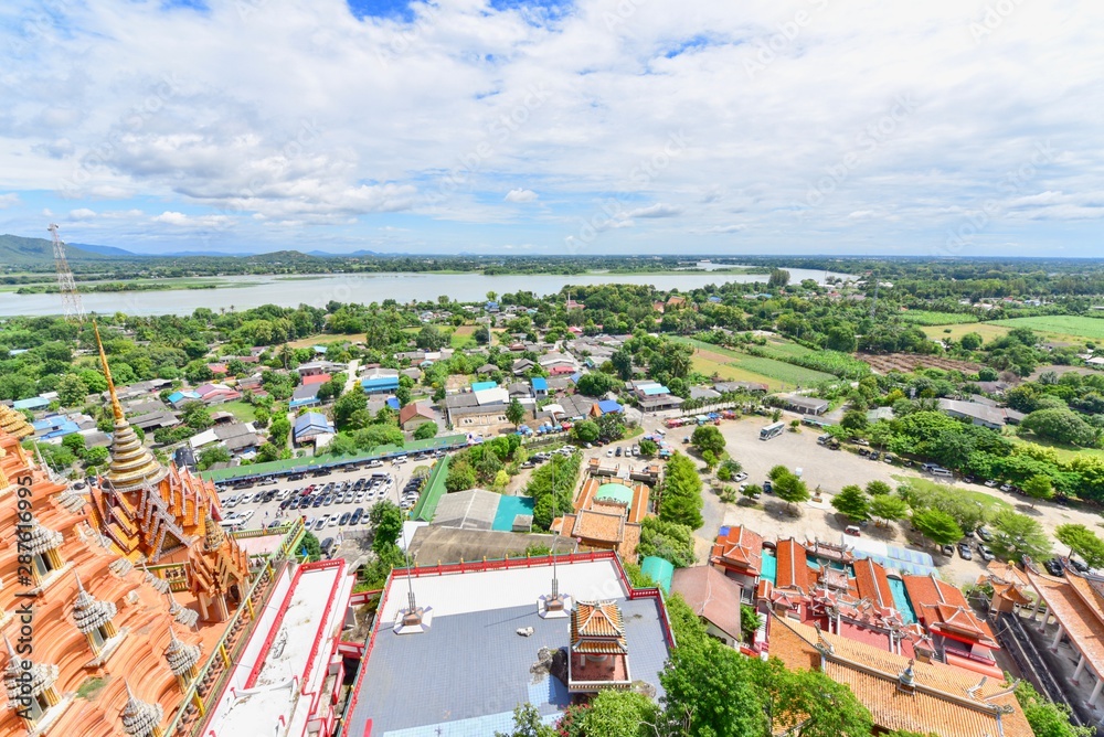 Aerial View of Local Village from Wat Tham Suea in Kanchanaburi