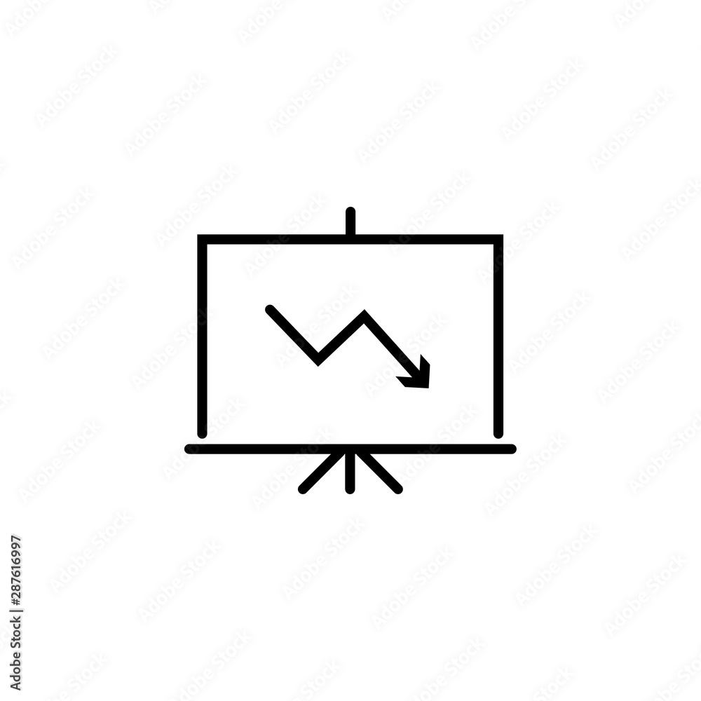 Flat vector icon concept of sales chart with arrow moving down on red background. Flat vector icon concept of sales chart with arrow moving down on red background.