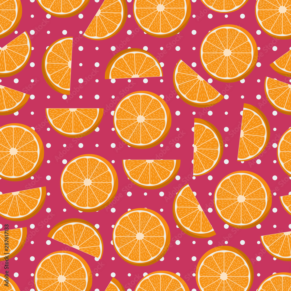 Unique and Trendy Juicy Orange Slices Irregular Seamless Pattern. Unique and Trendy seamless pattern background for your unique design.