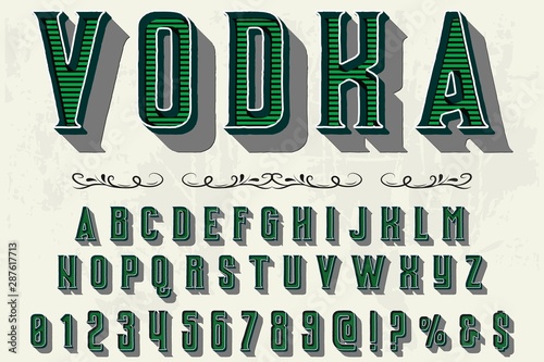3d abc Font alphabet Script Typeface handcrafted handwritten vector label design vodka