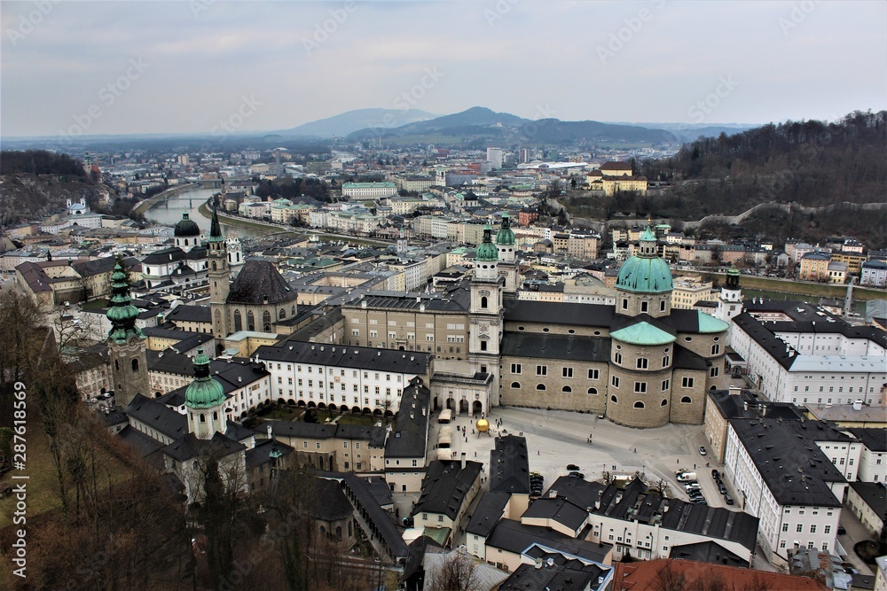 aerial shot of Salzburg