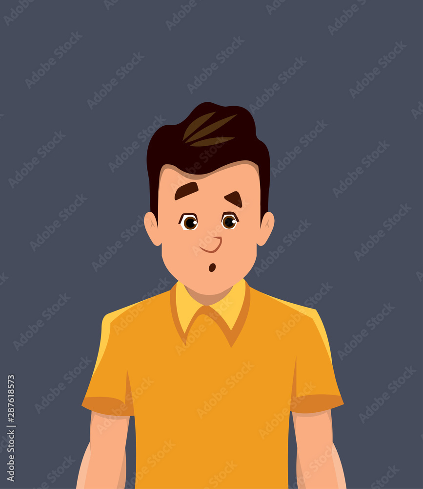 Surprise facial expression. Shock young man expression vector illustration in cartoon style.
