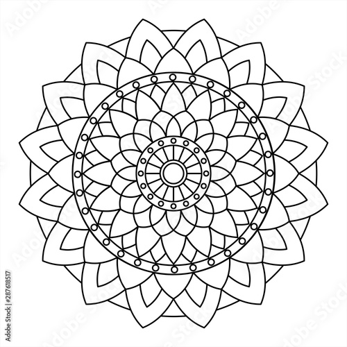 Floral Mandala With Colorful Ornament. Decorative Elements, Oriental Pattern, Vector Illustration. Islamic, Arab, Indian, Moroccan, Turkish, Pakistani, Mystical, Ottoman Motifs. Coloring Book Page.