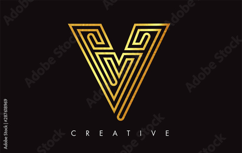 V Letter Logo Icon Design in Golden Colors Monogram. V Gold Logo Modern