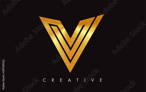 V Letter Logo Icon Design in Golden Colors Monogram. V Gold Logo Modern
