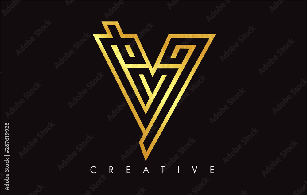 V Letter Logo Icon Design in Golden Colors Monogram. V Gold Logo Modern