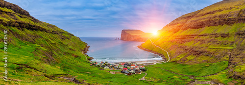 Tjornuvik Beautiful Scandinavian Village, Located On The Faroe Islands, sit on the north coast of Streymoy, photo