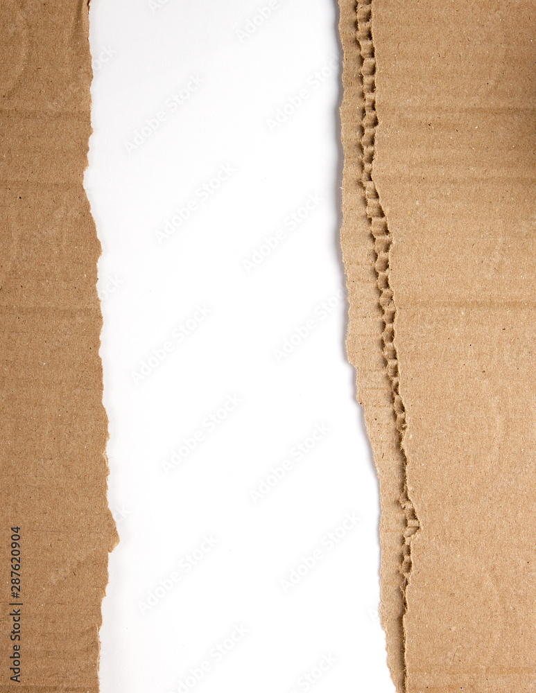 brown paper from the box, torn edge on a white background