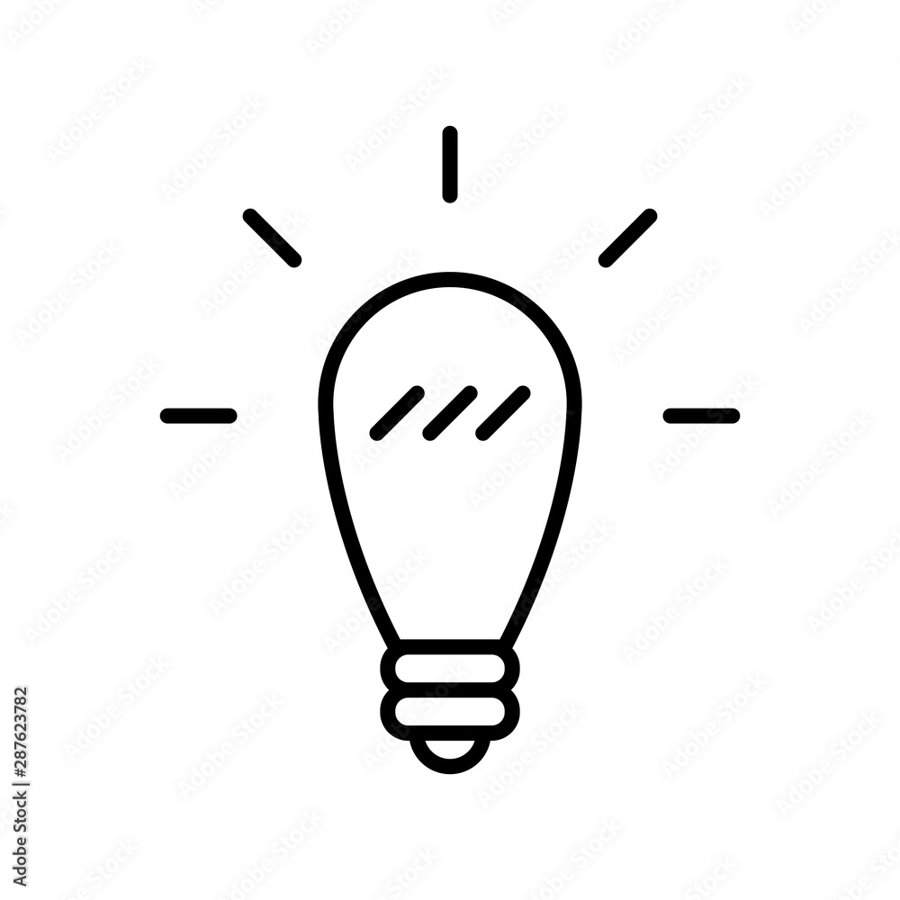Light bulb linear icon. Symbol of creativity and solution. Bright lamp shinning pictogram. Light bulb linear icon. Symbol of creativity and solution. Bright lamp shinning pictogram.