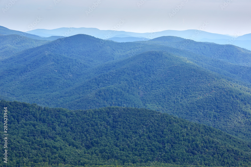 View of the Blue Ridge mountains from the summit of Old Rag mountain in Shenandoah National Park, Virginia