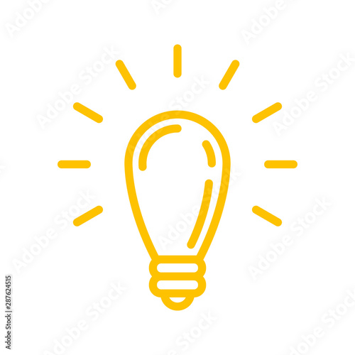 Light bulb linear icon. Symbol of creativity and solution. Bright lamp shinning pictogram.