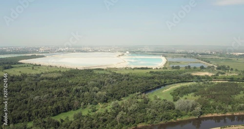 The largest factory in the world of baking soda (bicarbonate) / big blue reservoir - Aerial drone view photo