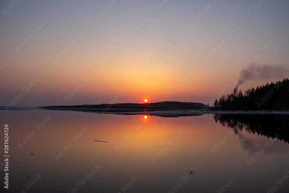 Sunset on Lake Ladoga in Karelia