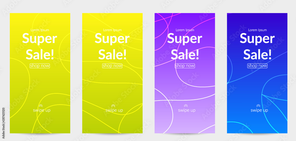 Fototapeta premium Bright colored gradient sale advertisement template with wavy lines